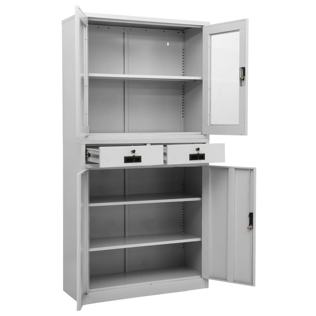 Armadio per Ufficio Grigio Chiaro 90x40x180 cm Acciaio e Vetro | homemem39
