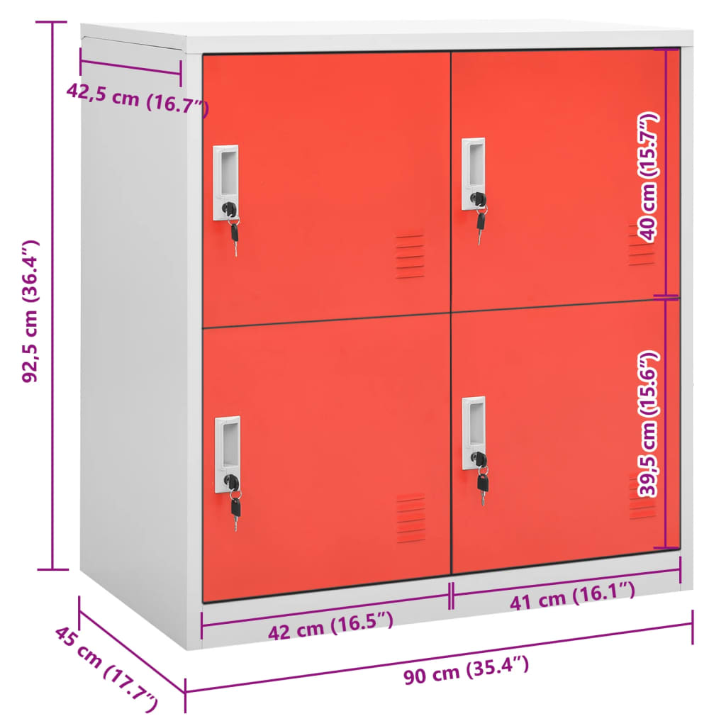 Armadietto a Chiave Grigio Chiaro e Rosso 90x45x92,5 cm Acciaio | homemem39