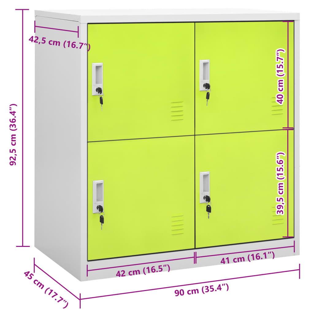 Armadietto a Chiave Grigio Chiaro e Verde 90x45x92,5 cm Acciaio | homemem39
