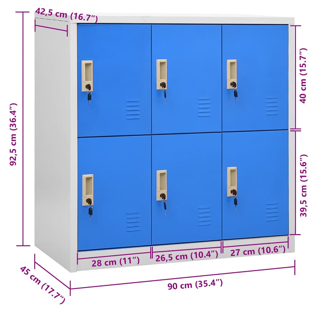 Armadietto con Chiave Grigio Chiaro e Blu 90x45x92,5 cm Acciaio | homemem39