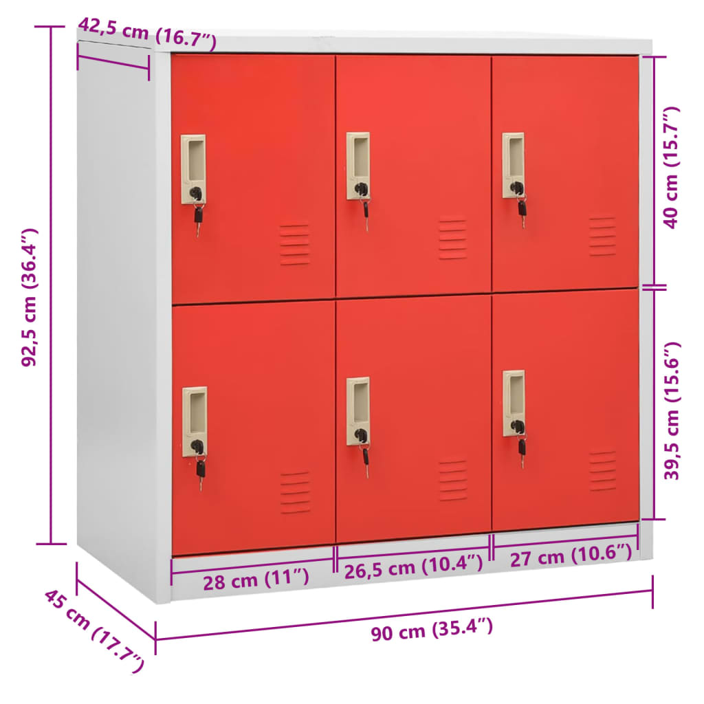Armadietto a Chiave Grigio Chiaro e Rosso 90x45x92,5 cm Acciaio | homemem39