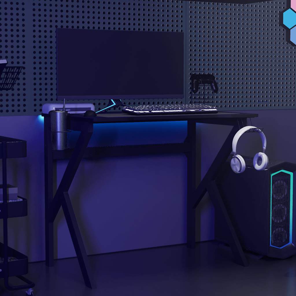 Scrivania da Gaming con Gambe a K Nera 90x60x75 cm