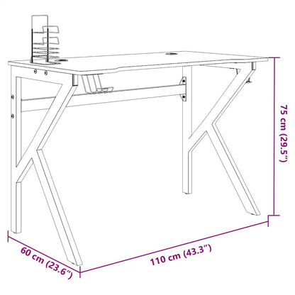 Scrivania da Gaming con Gambe a K Nera 110x60x75 cm
