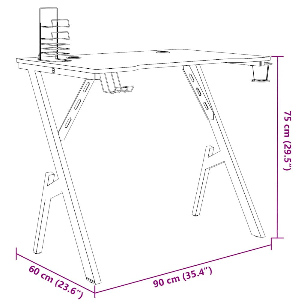 Scrivania da Gaming con Gambe a Y Nera 90x60x75 cm - homemem39