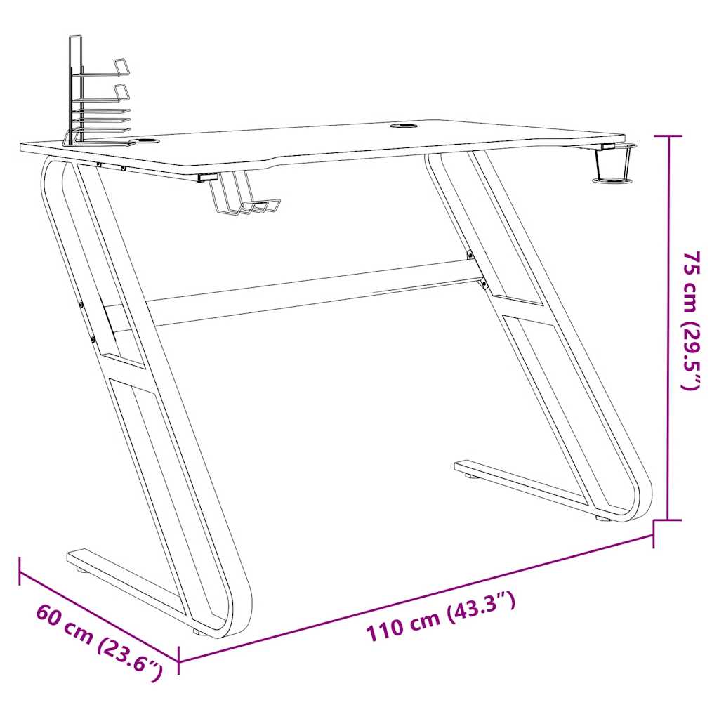 Scrivania da Gaming con Gambe a ZZ Nera 110x60x75 cm - homemem39