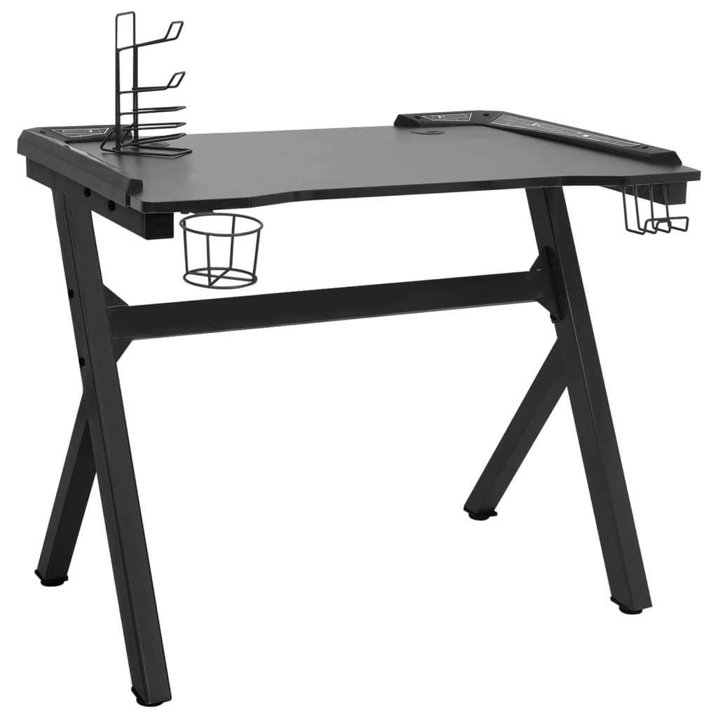 Gaming Desk with LED and Y-shaped Legs Black 90x60x75 cm