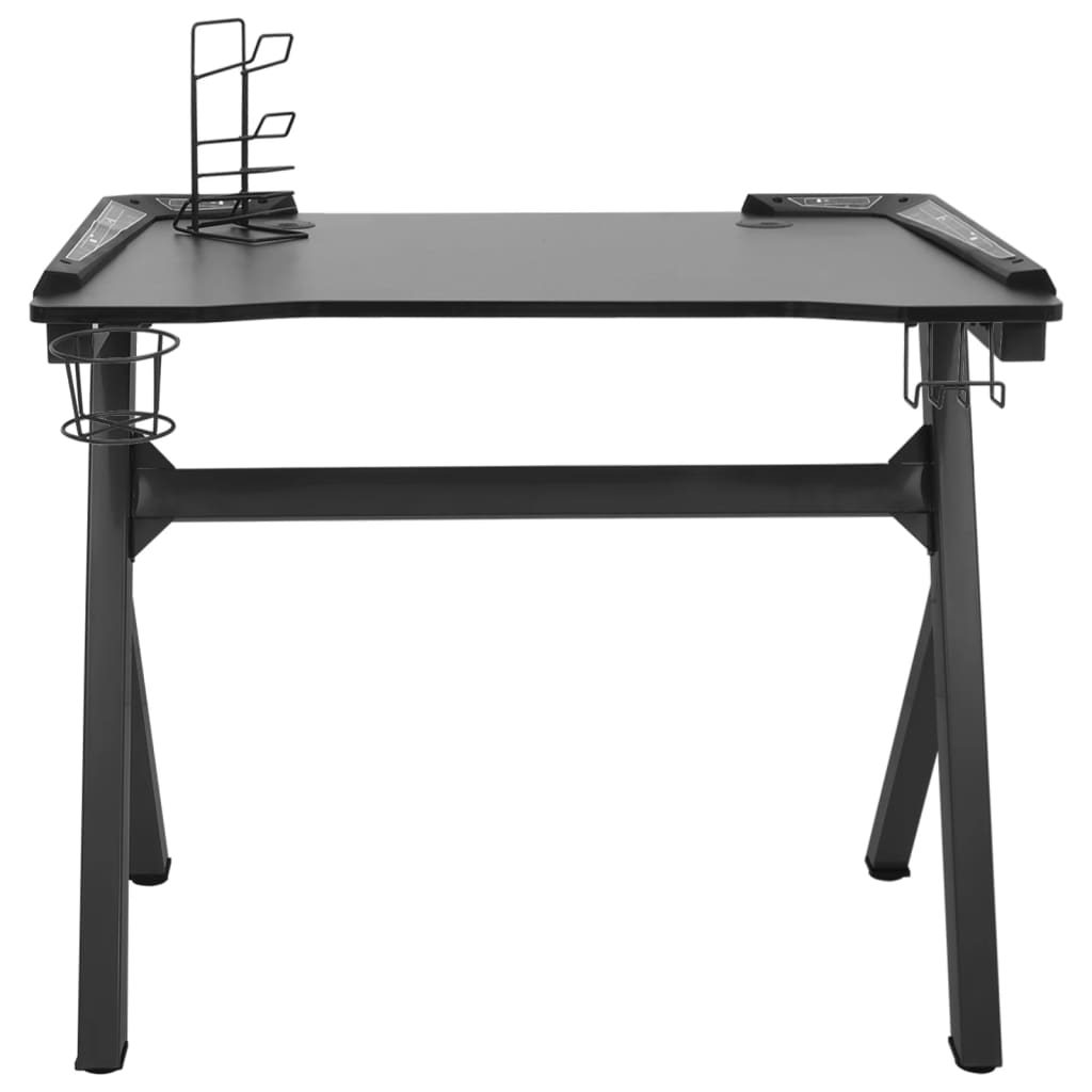 Gaming Desk with LED and Y-shaped Legs Black 90x60x75 cm