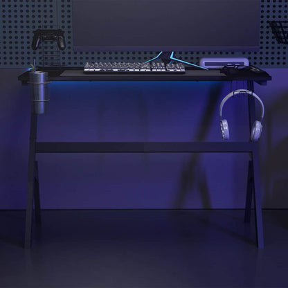 Scrivania da Gaming con LED e Gambe a Y Nera 110x60x75 cm - homemem39