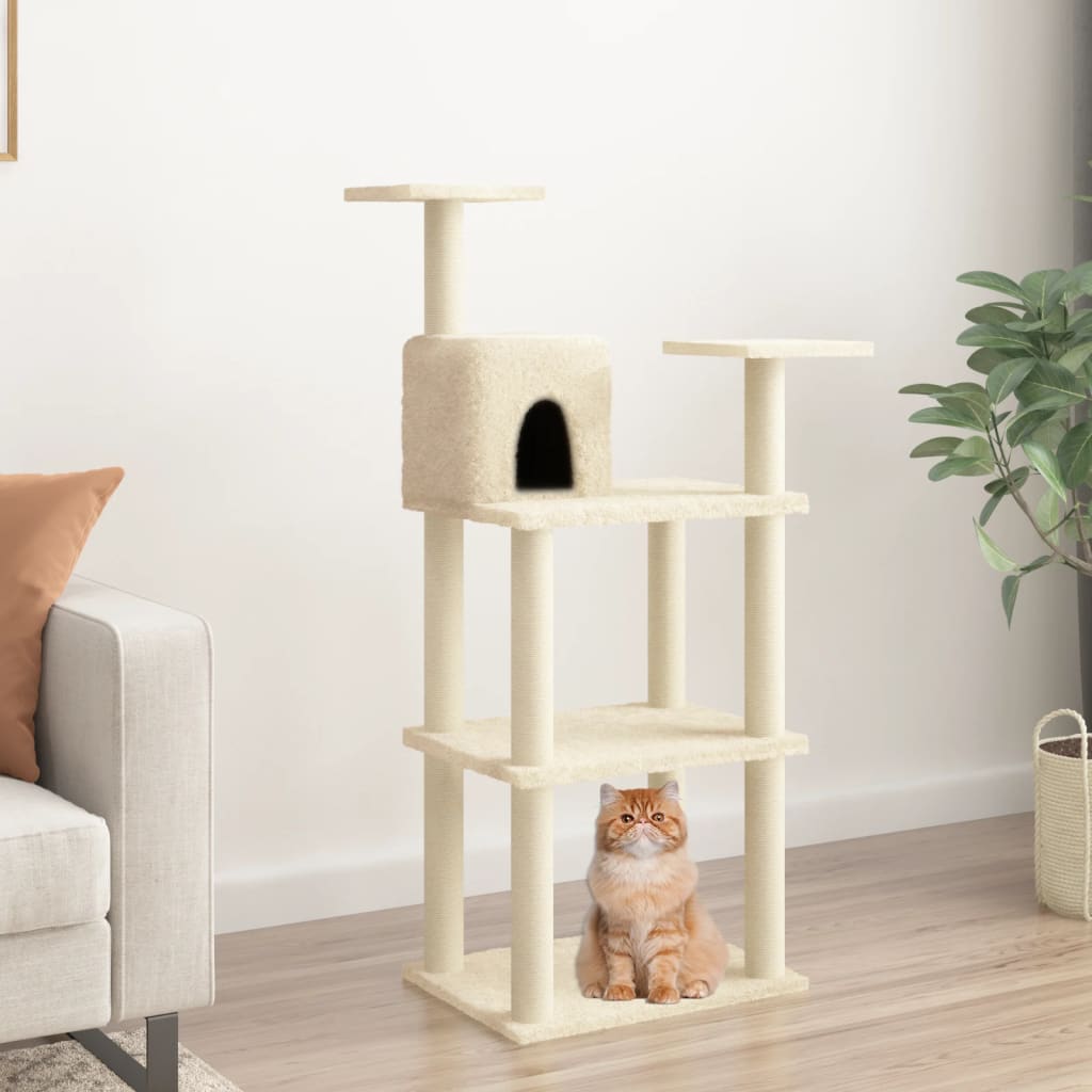 Albero per Gatti con Tiragraffi in Sisal Crema 118,5 cm | homemem39