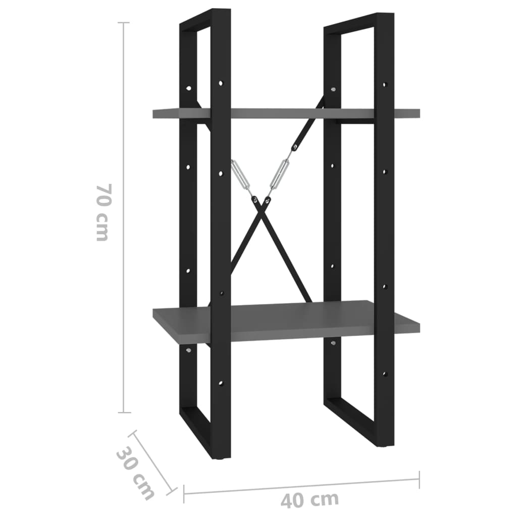 Libreria a 2 Ripiani Grigia 40x30x70 cm in Legno Multistrato | homemem39