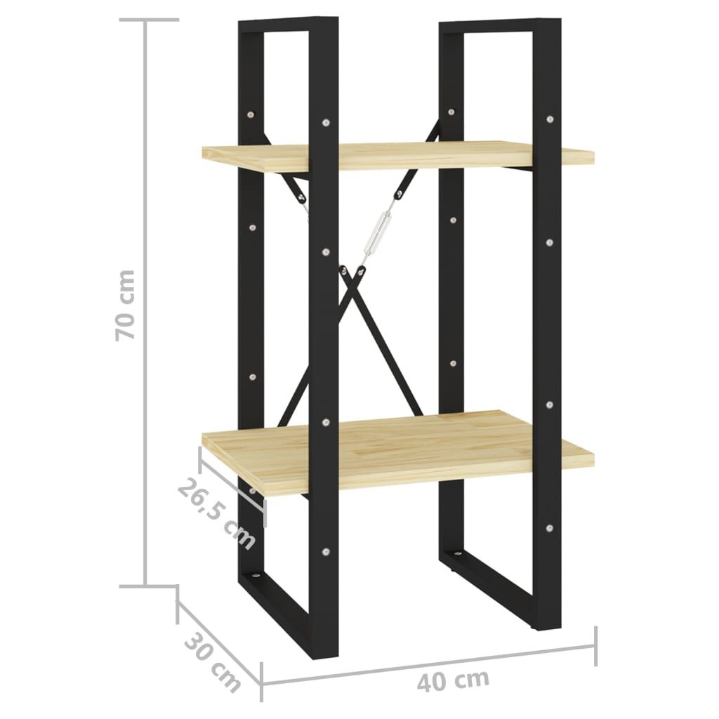 Libreria a 2 Ripiani 40x30x70 cm in Legno Massello di Pino | homemem39
