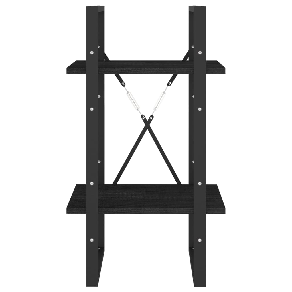 Libreria a 2 Ripiani Nera 40x30x70 cm in Massello di Pino - homemem39