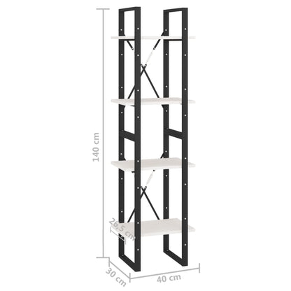 Libreria a 4 Ripiani Bianca 40x30x140 cm in Massello di Pino | homemem39