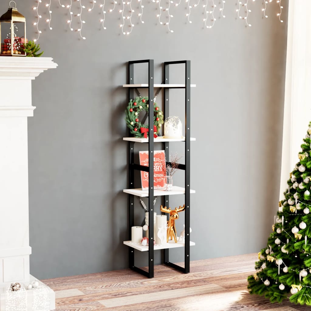 Libreria a 4 Ripiani Bianca 40x30x140 cm in Massello di Pino | homemem39