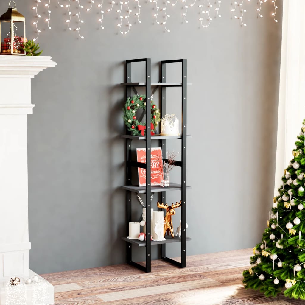 Libreria a 4 Ripiani Grigia 40x30x140 cm in Massello di Pino | homemem39