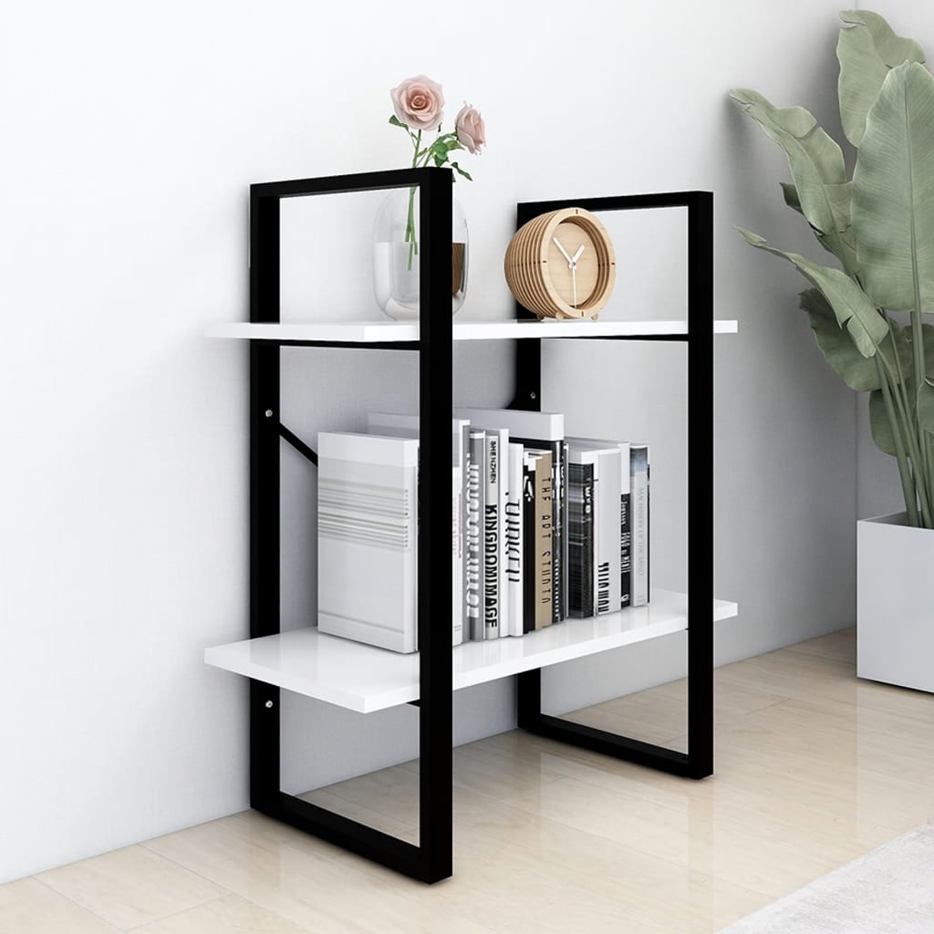 Libreria a 2 Ripiani Bianca 60x30x70 cm in Legno Multistrato | homemem39