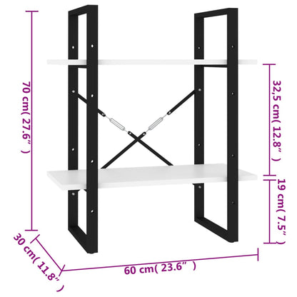 Libreria a 2 Ripiani Bianca 60x30x70 cm in Legno Multistrato | homemem39