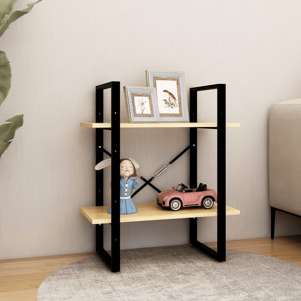 Libreria a 2 Ripiani 60x30x70 cm in Legno Massello di Pino | homemem39
