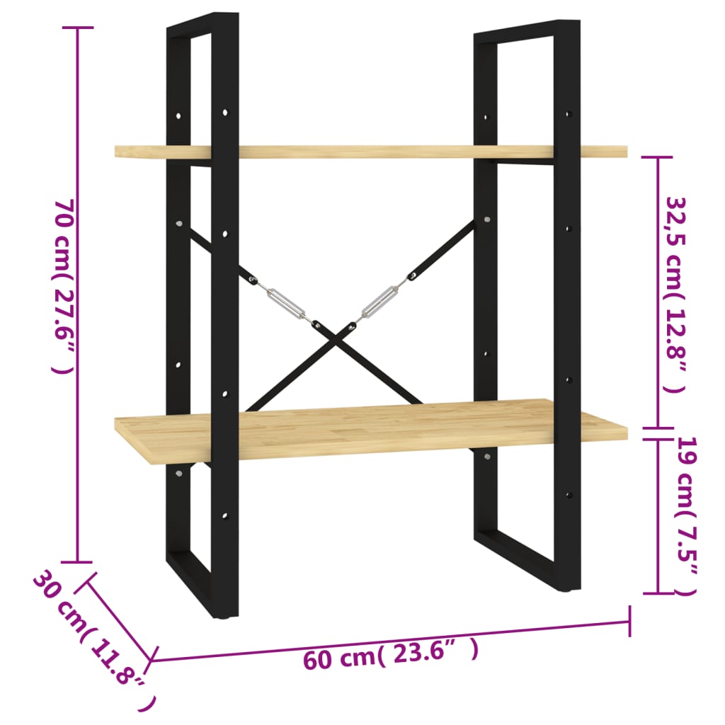 Libreria a 2 Ripiani 60x30x70 cm in Legno Massello di Pino | homemem39