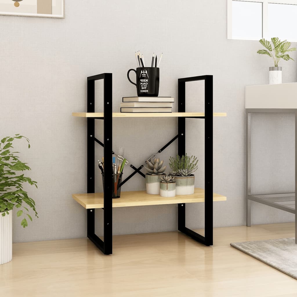Libreria a 2 Ripiani 60x30x70 cm in Legno Massello di Pino | homemem39