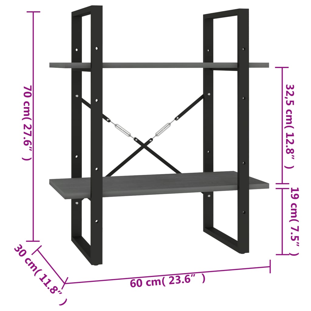 Libreria a 2 Ripiani Grigia 60x30x70 cm in Massello di Pino | homemem39