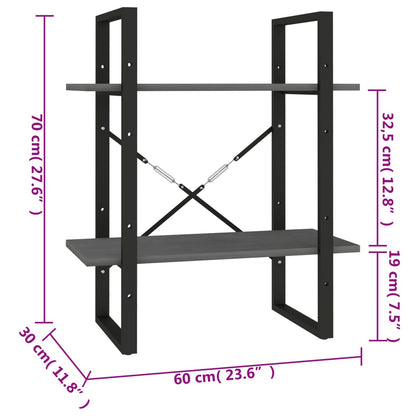 Libreria a 2 Ripiani Grigia 60x30x70 cm in Massello di Pino | homemem39