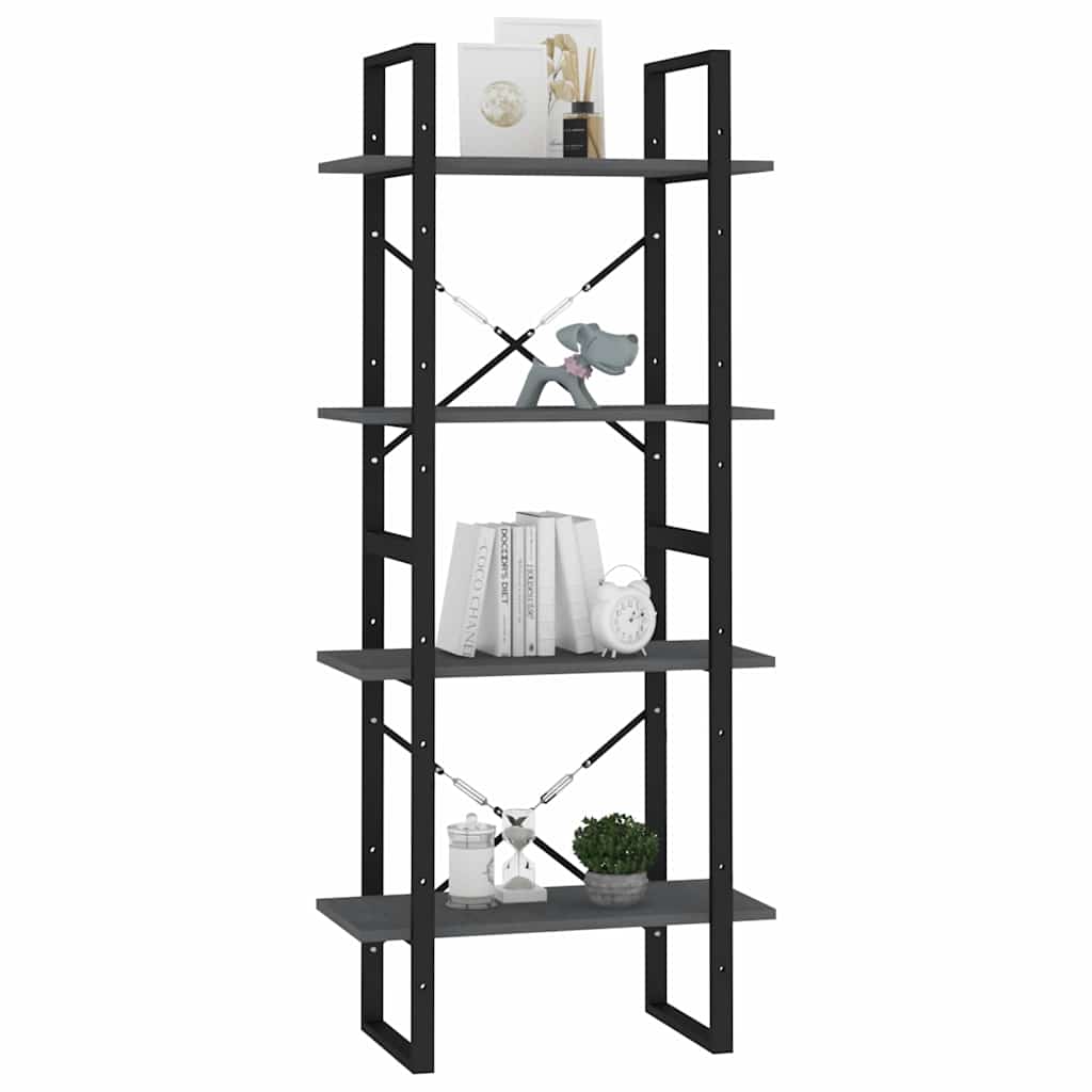 Libreria a 4 Ripiani Grigia 60x30x140 cm in Massello di Pino