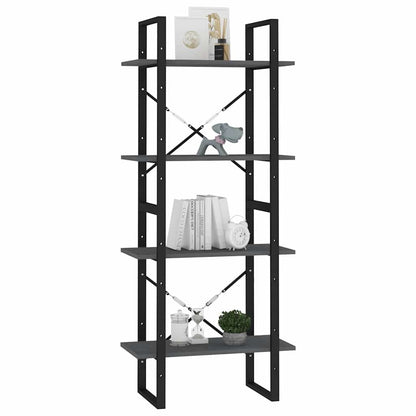 Libreria a 4 Ripiani Grigia 60x30x140 cm in Massello di Pino