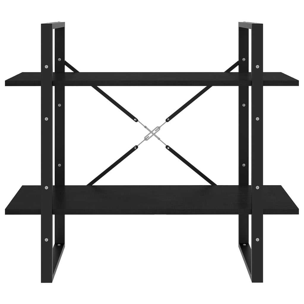 Libreria a 2 Ripiani Nera 80x30x70 cm in Massello di Pino