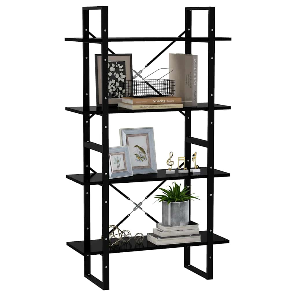 Libreria a 4 Ripiani Nera 80x30x140 cm in Legno Multistrato