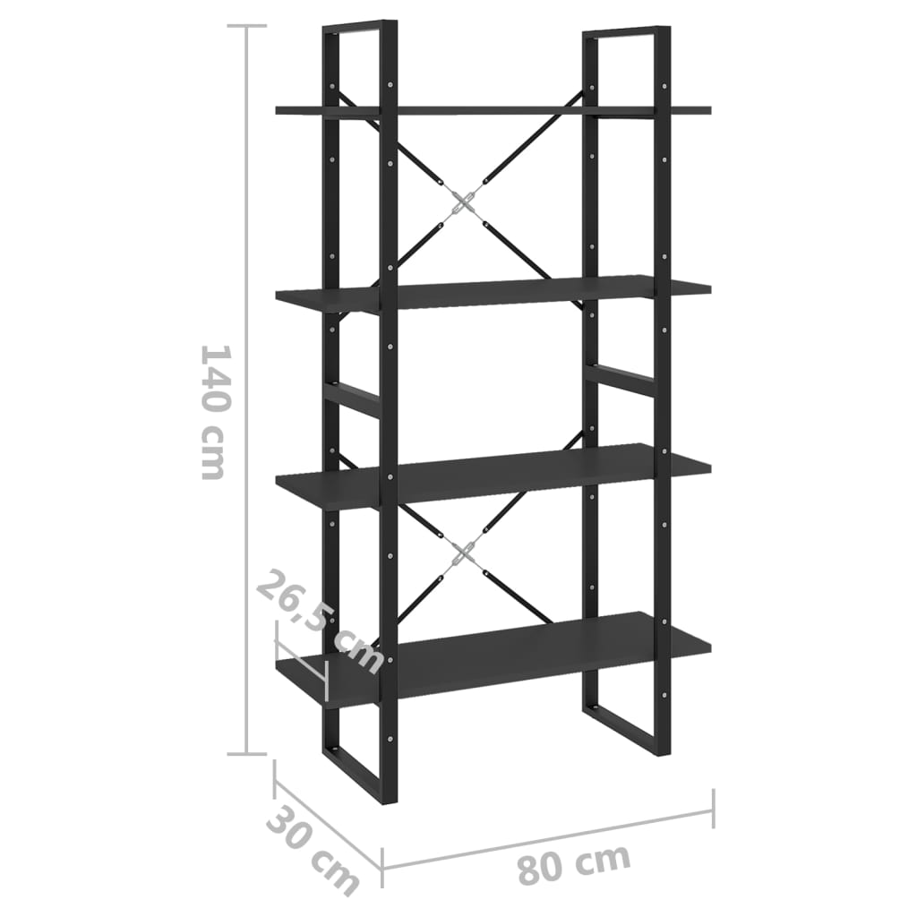 Libreria a 4 Ripiani Grigia 80x30x140 cm in Legno Multistrato | homemem39