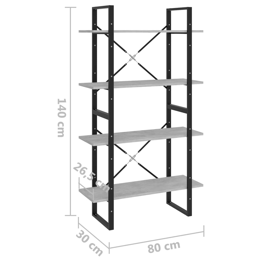 Libreria 4 Ripiani Grigio Cemento 80x30x140cm Legno Multistrato | homemem39