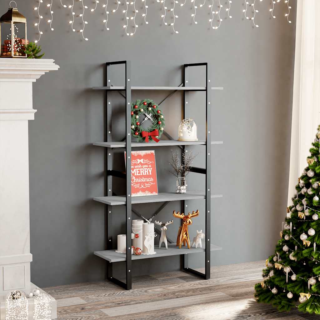 Libreria 4 Ripiani Grigio Cemento 80x30x140cm Legno Multistrato | homemem39
