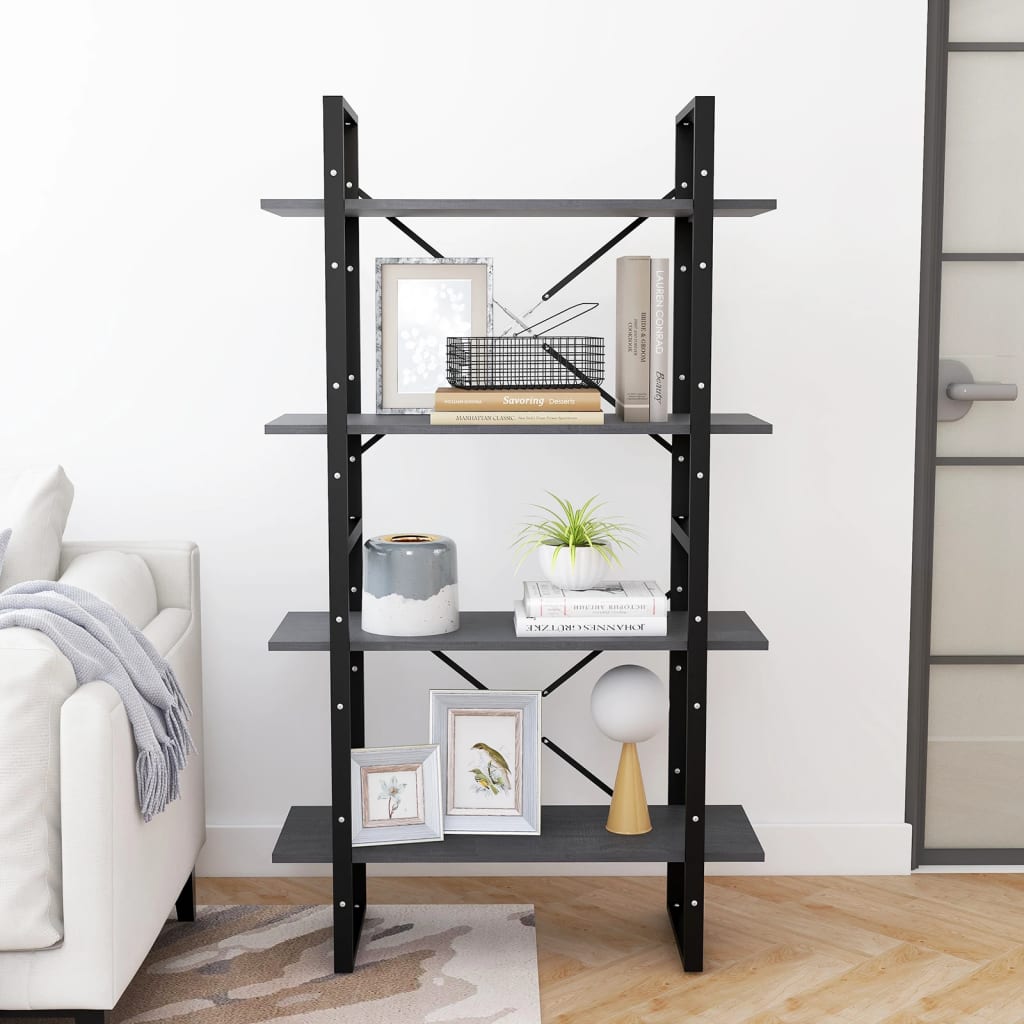 Libreria a 4 Ripiani Grigia 80x30x140 cm in Massello di Pino | homemem39