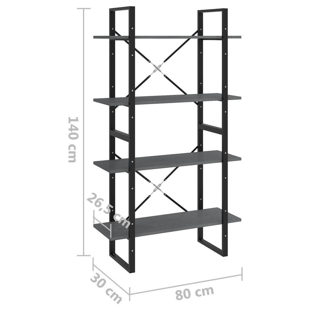 Libreria a 4 Ripiani Grigia 80x30x140 cm in Massello di Pino | homemem39