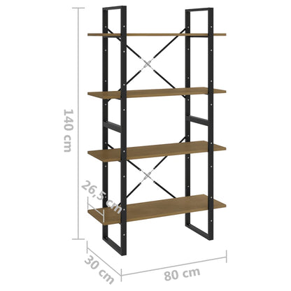 Libreria a 4 Ripiani 80x30x140 cm in Legno Massello di Pino | homemem39