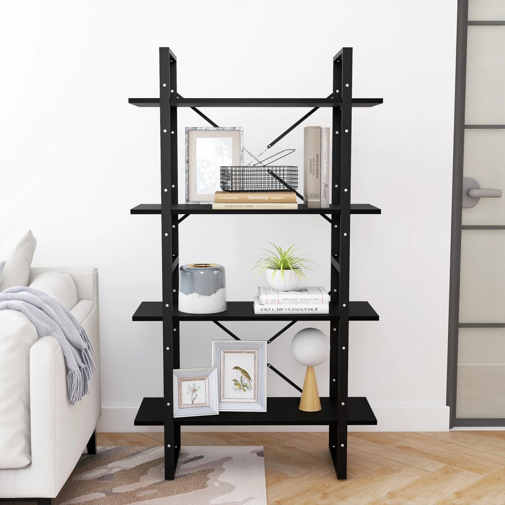 Libreria a 4 Ripiani Nera 80x30x140 cm in Massello di Pino | homemem39