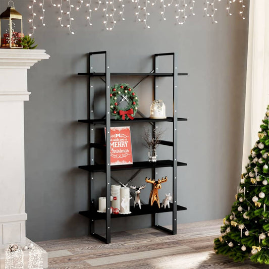 Libreria a 4 Ripiani Nera 80x30x140 cm in Massello di Pino | homemem39