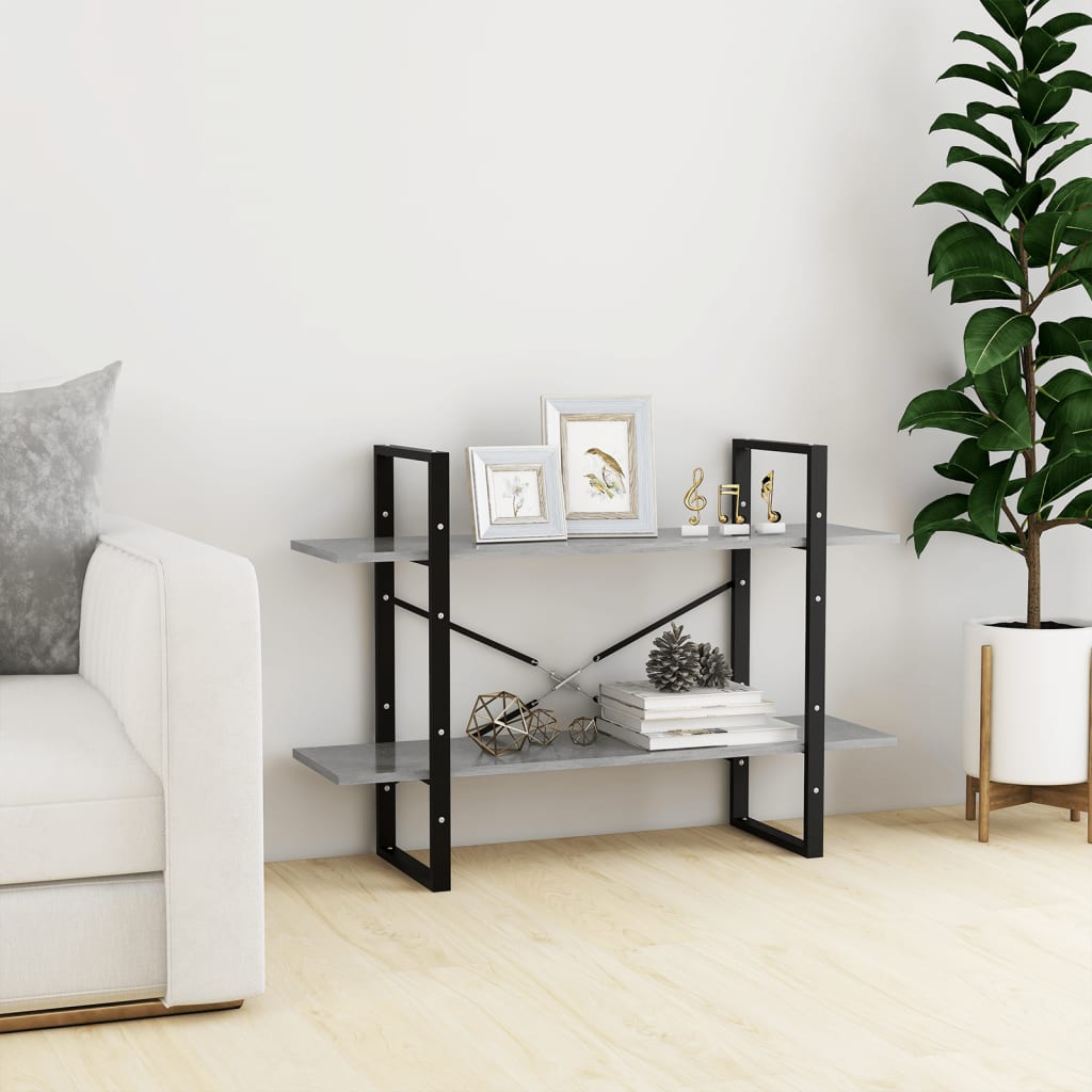 Libreria 2 Ripiani Grigio Cemento 100x30x70cm Legno Multistrato | homemem39