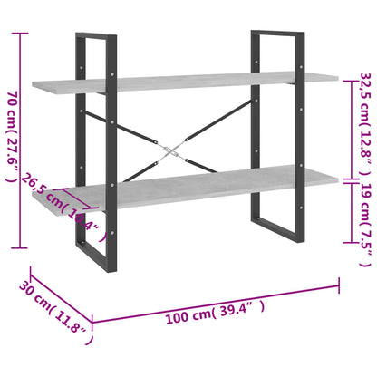 Libreria 2 Ripiani Grigio Cemento 100x30x70cm Legno Multistrato | homemem39