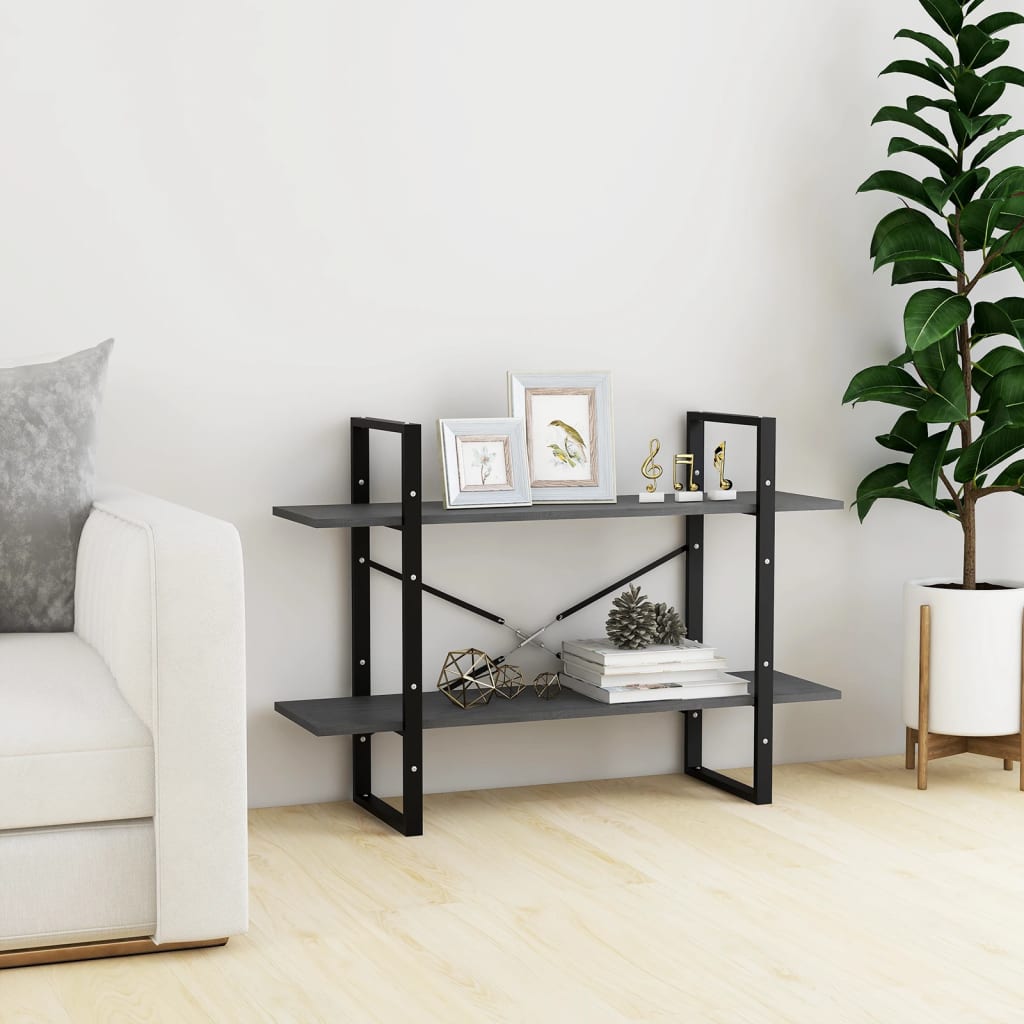 Libreria a 2 Ripiani Grigia 100x30x70 cm in Massello di Pino | homemem39
