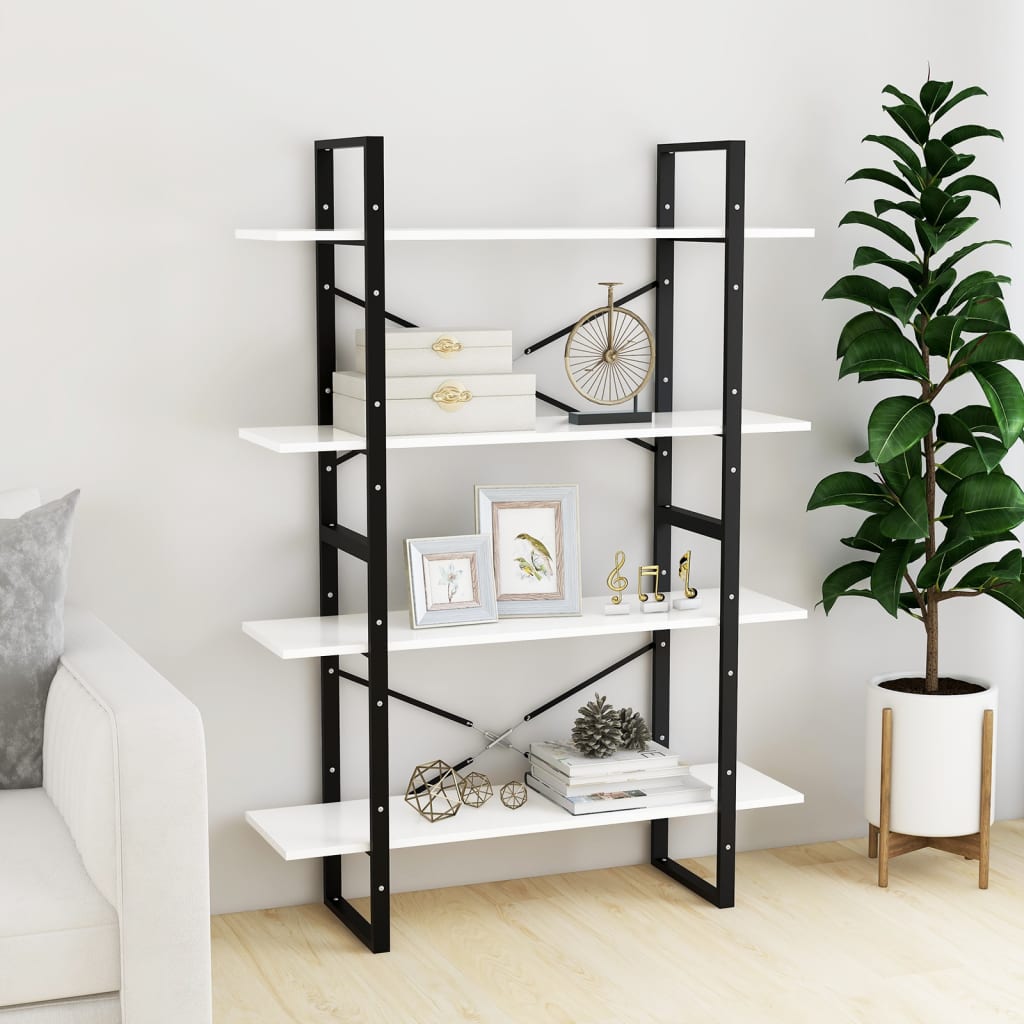 Libreria a 4 Ripiani Bianca 100x30x140 cm in Legno Multistrato | homemem39