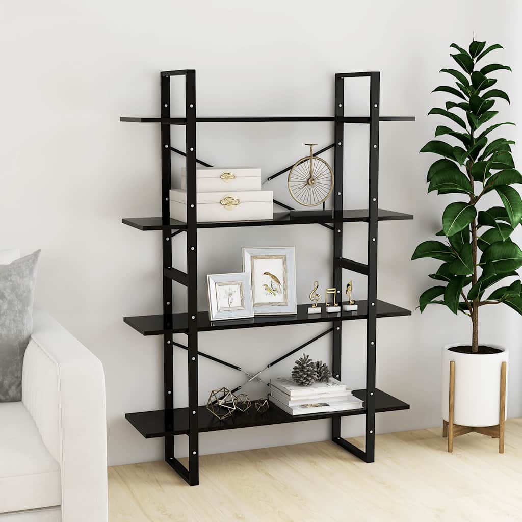 Libreria a 4 Ripiani Nera 100x30x140 cm in Legno Multistrato | homemem39