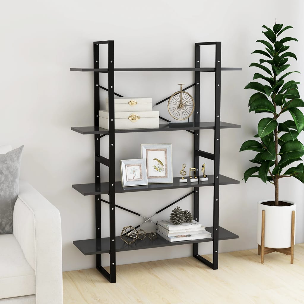 Libreria a 4 Ripiani Grigia 100x30x140 cm in Legno Multistrato | homemem39