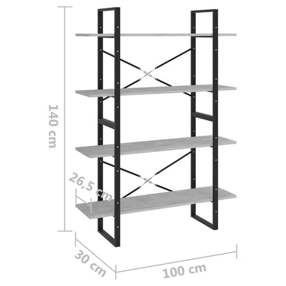 Libreria 4Ripiani Grigio Cemento 100x30x140cm Legno Multistrato