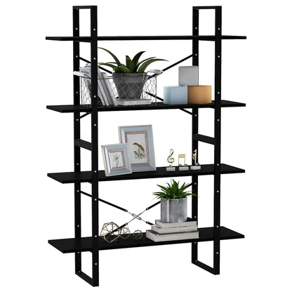 Libreria a 4 Ripiani Nera 100x30x140 cm in Massello di Pino