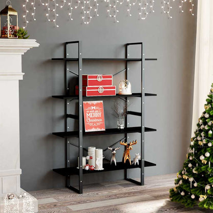 Libreria a 4 Ripiani Nera 100x30x140 cm in Massello di Pino | homemem39