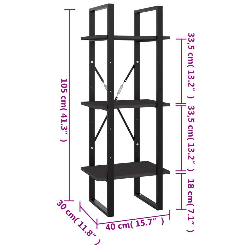 Libreria a 3 Ripiani Grigia 40x30x105 cm in Legno Multistrato | homemem39