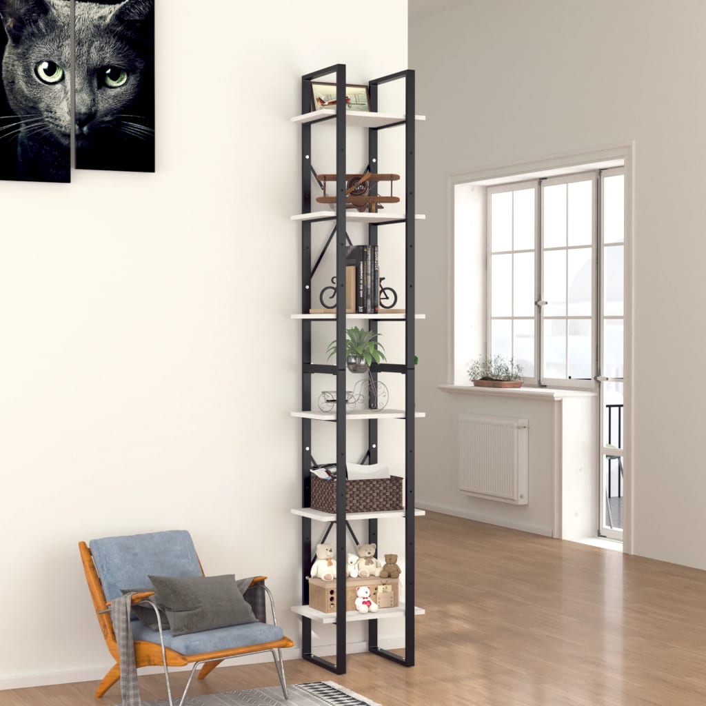 Libreria a 6 Ripiani Bianca 40x30x210 cm in Legno Multistrato | homemem39
