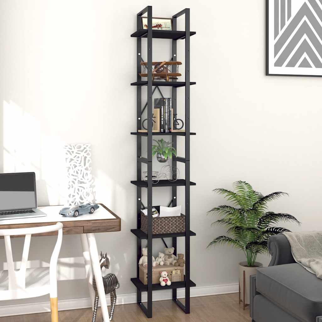 Libreria a 6 Ripiani Nera 40x30x210 cm in Legno Multistrato